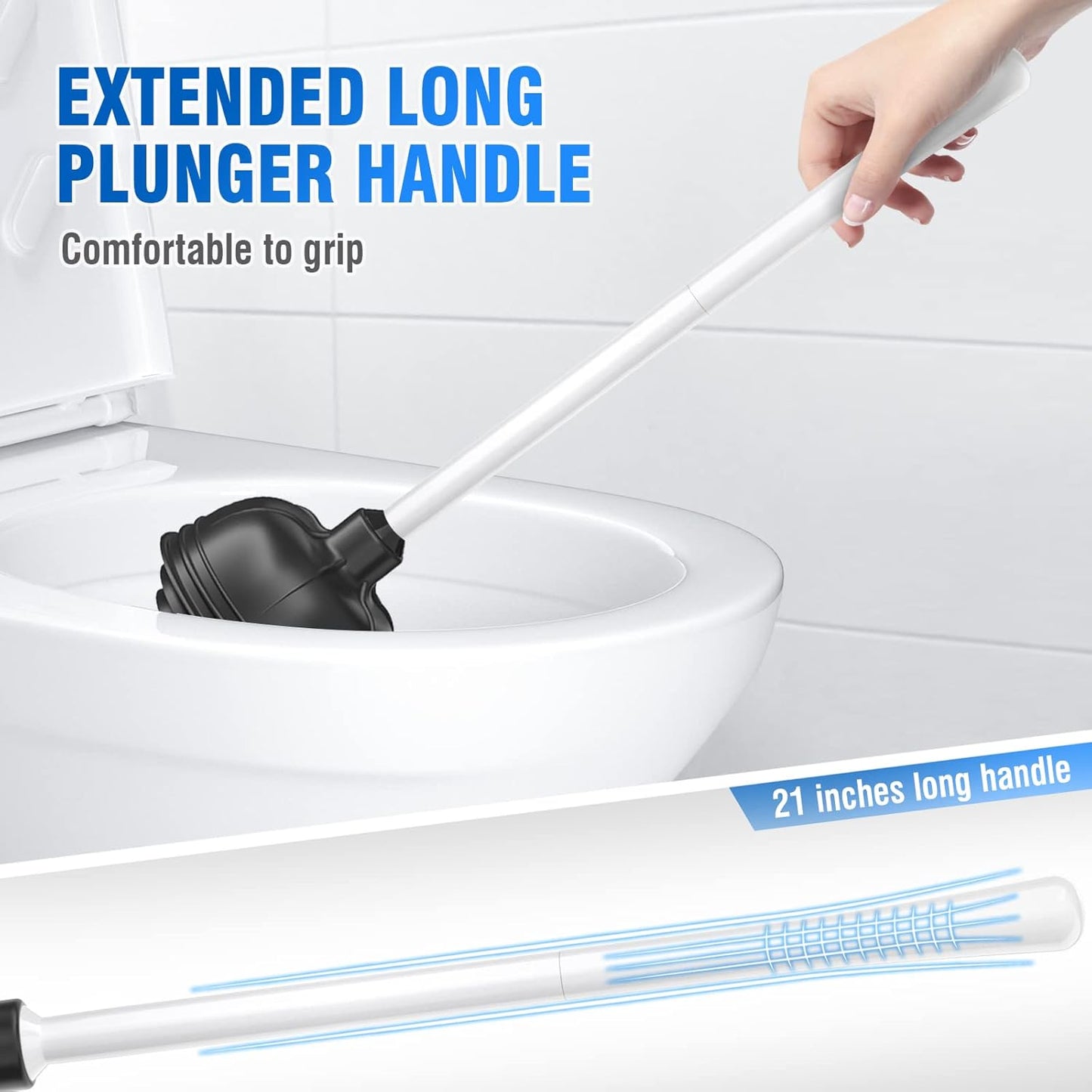 uptronic 2 Pack Toilet Plunger with Holder, Unique Plunger with All-Angle Design, Plungers for Bathroom for 5.7-inch Toilet Drain, Toilet Plunger Heavy Duty- White