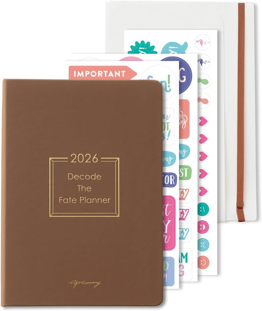 2026 Life Planner with Removable Folder and Elastic Bookmark, Daily Organizer with Forecast, Calligraphy Practice, Habit Tracker, To-Do Lists, and Weekly Layout, Brown