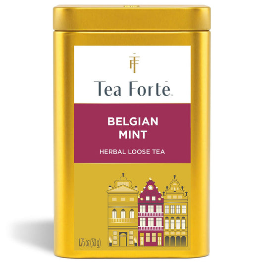Tea Forte Belgian Mint Premium Loose Leaf Caffeinated Herbal Tea Blend Canister, Makes 35-50 Cups