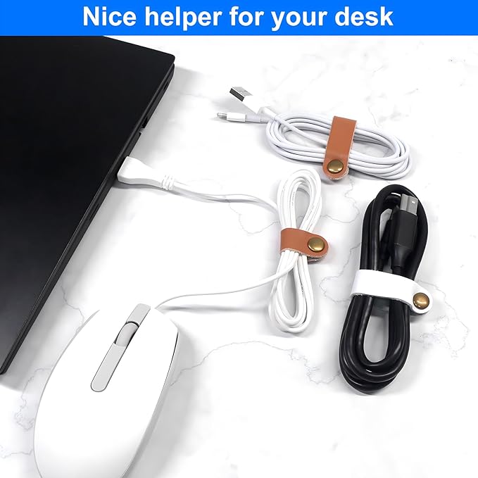 Leather Cable Straps Cord Organizer - Coideal 20 Pcs Earphone Cables Ties Reusable USB Cord Keeper with Snap Cord Clips Holder for Phone (Small + Large, White)