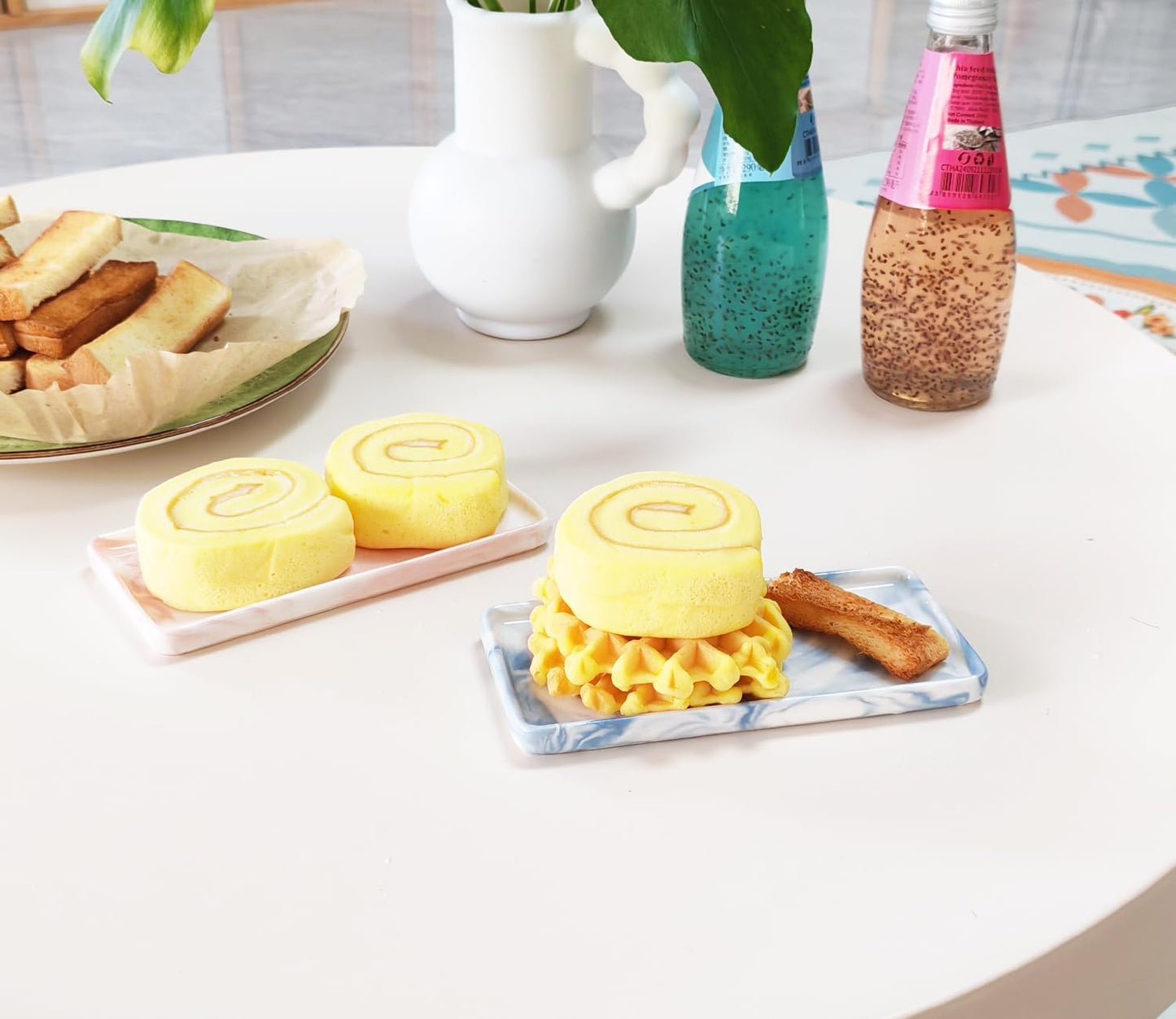 6.4" Porcelain Small Bathroom Tray, Ceramic Countertop and Vanity Tray for Cosmetics, Perfume, Jewelry, Candle - Kitchen Soap Tray for Kitchen Counter (Blue)