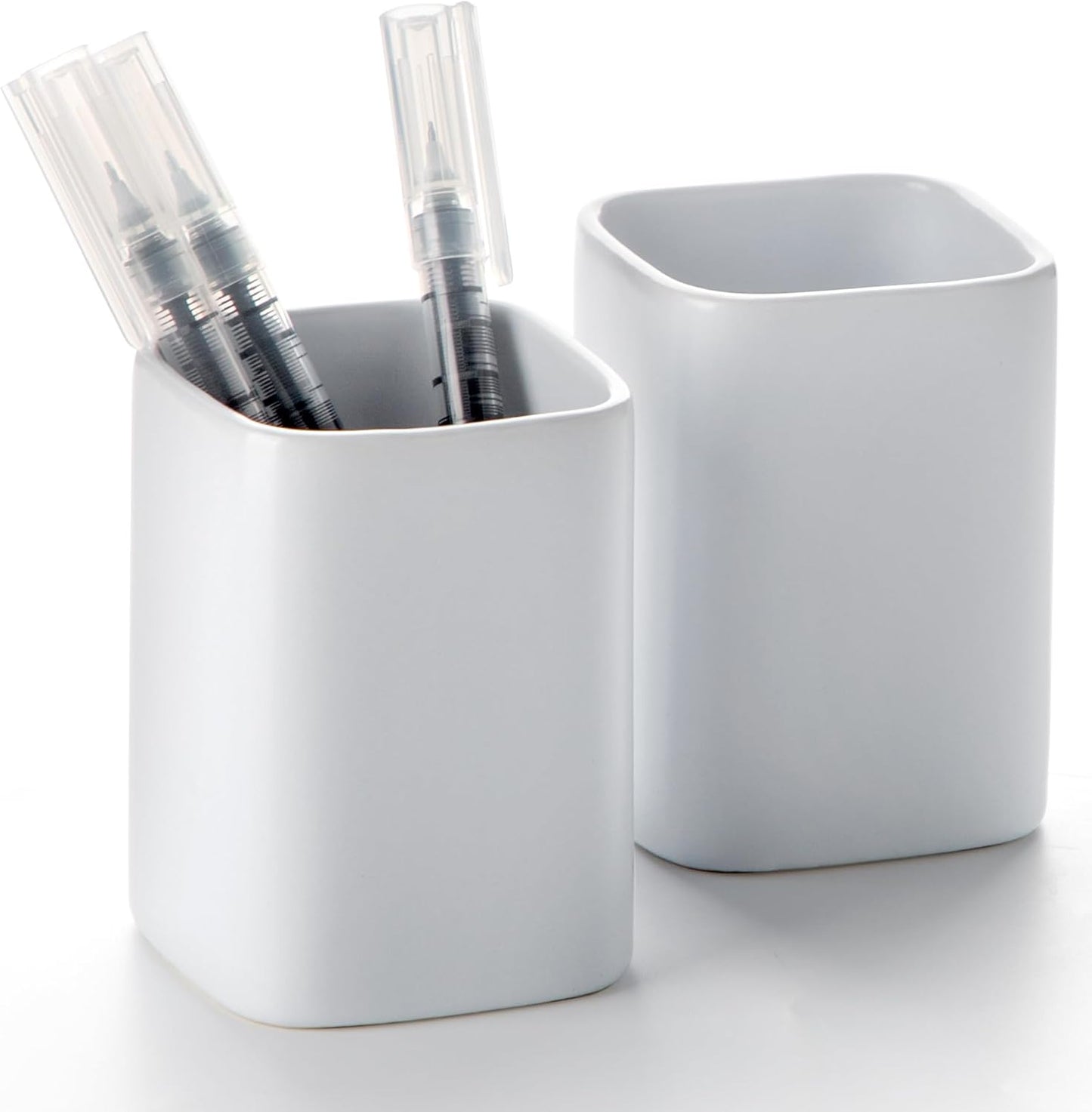 Pen Holder, 2 Pack Pencil Holder for Desk ,Ceramic Pencil Cup Desk Organizer, Makeup Brush Holder Cute, Stationery Accessories for Office, School, Home (Matte white)
