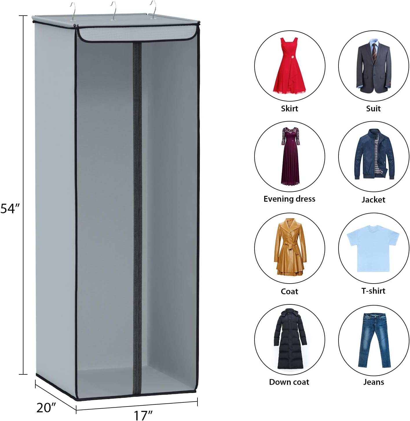 Univivi Garment Bags for Hanging Clothes, Large Clothes Storage Bags Closet Organizer with Clear Window, Premium Hanging Garment Storage Bag for Suits, Coats, Dresses, 54"