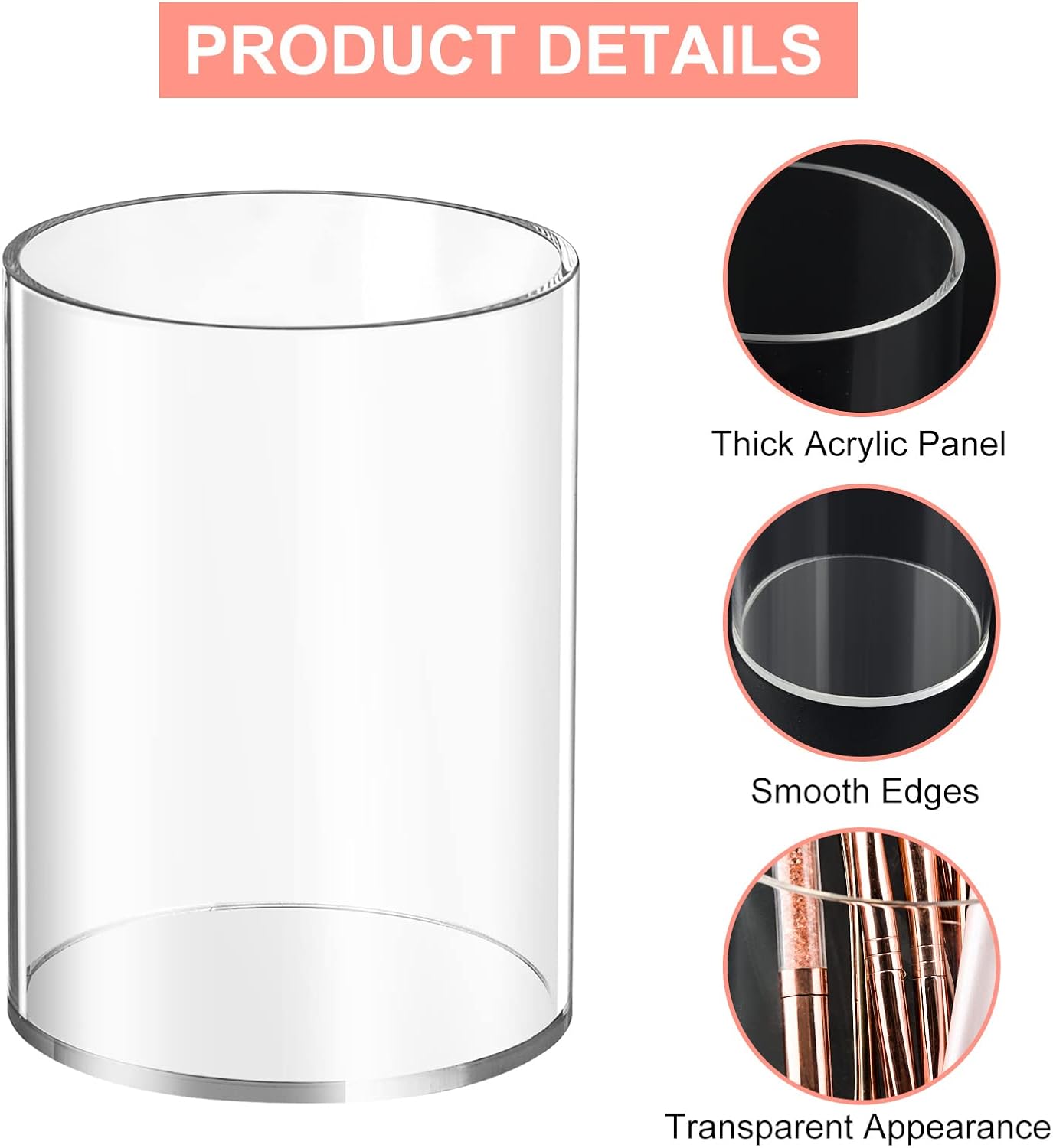4 Pieces Clear Acrylic Pen Holder Round Acrylic Pencil Cup Clear Makeup Bush Holder Acrylic Desktop Stationery Organizer for Office School Home Desk Accessories (4 Pack, Round)