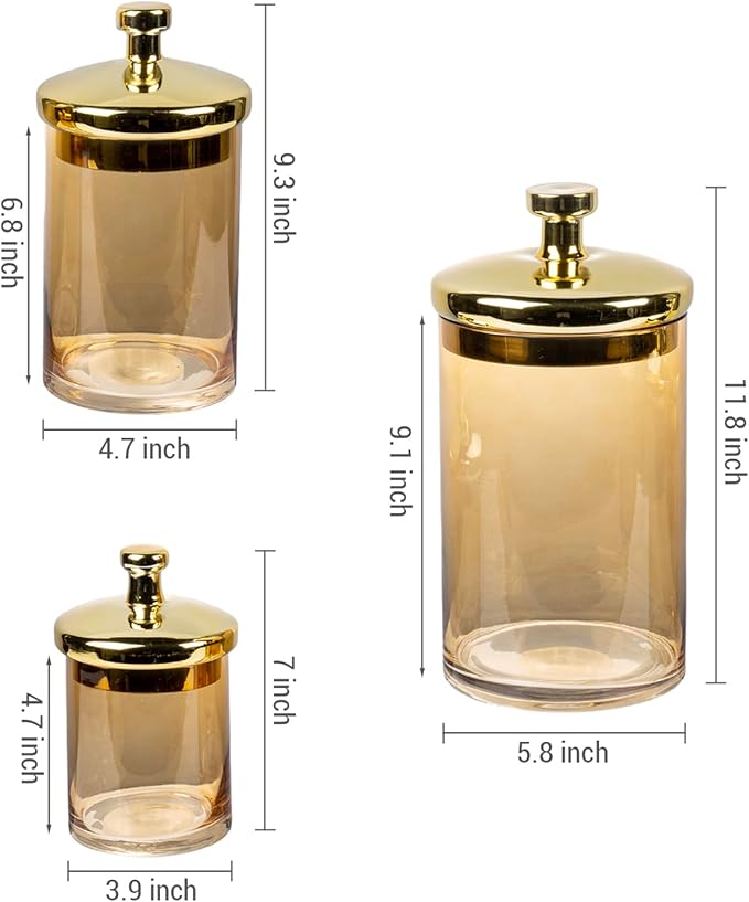 MyGift Glass Apothecary Jar Set with Brass Lids, Decorative Kitchen and Bathroom Storage Canisters, Wedding Centerpiece Jars, Candy Buffet Containers