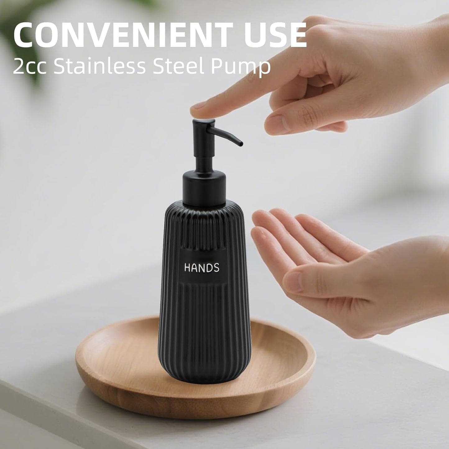 Kitchen Soap Dispenser Set with Stainless Steel Pump and Funnel, Modern Ceramic Refillable Hand and Dish Soap Dispenser Set for Kitchen, Bathroom, Office, Hotel, Matte Black