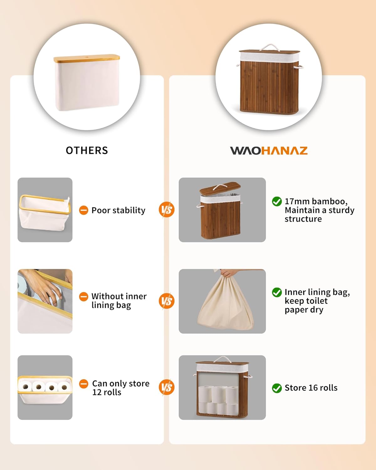 Bamboo Toilet Paper Storage with Lid & Handel, 8 Gallons (30L), Sturdy Toilet Paper Basket, Organizer for Bathroom, Kitchen, Holder with Storage, Walnut