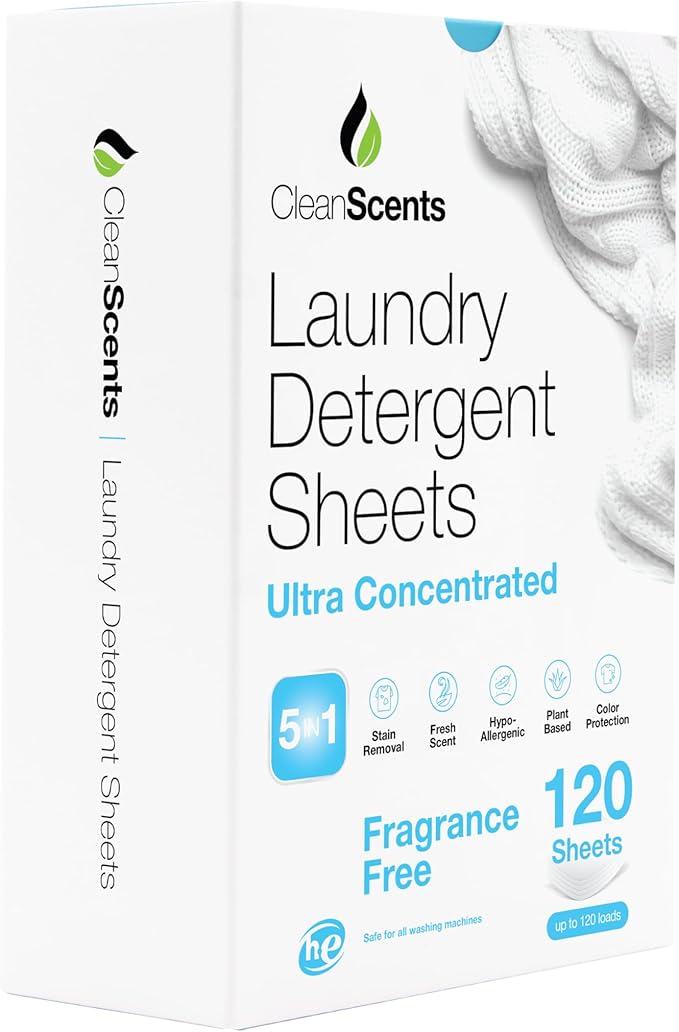 CleanScents Laundry Detergent Sheets (120 Sheets) (Fragrance Free)