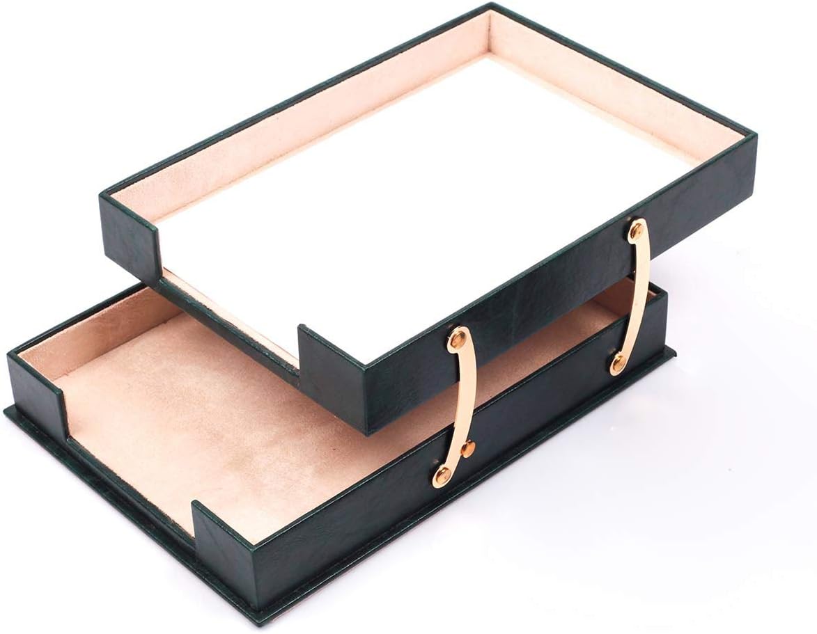 MOOGCO Bonded Set Luxury Leather Desk Pad & Desk Organization Essentials Desk Organizer Leather Desk Organizer (Green)