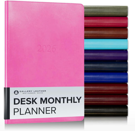 Gallery Leather Desk Monthly Planner 2025-2026, Elegantly Bound Calendar Planner and Notebook with Stylish Gold-Gilded Page Edges, 18 Months - Acadia Hope - 8x5.5”