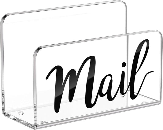 KTRIO Acrylic Mail Holder, Clear Sorter, Organizer Countertop, Print Script Letter Holder for Desk, Envelope Stand for Home Office School
