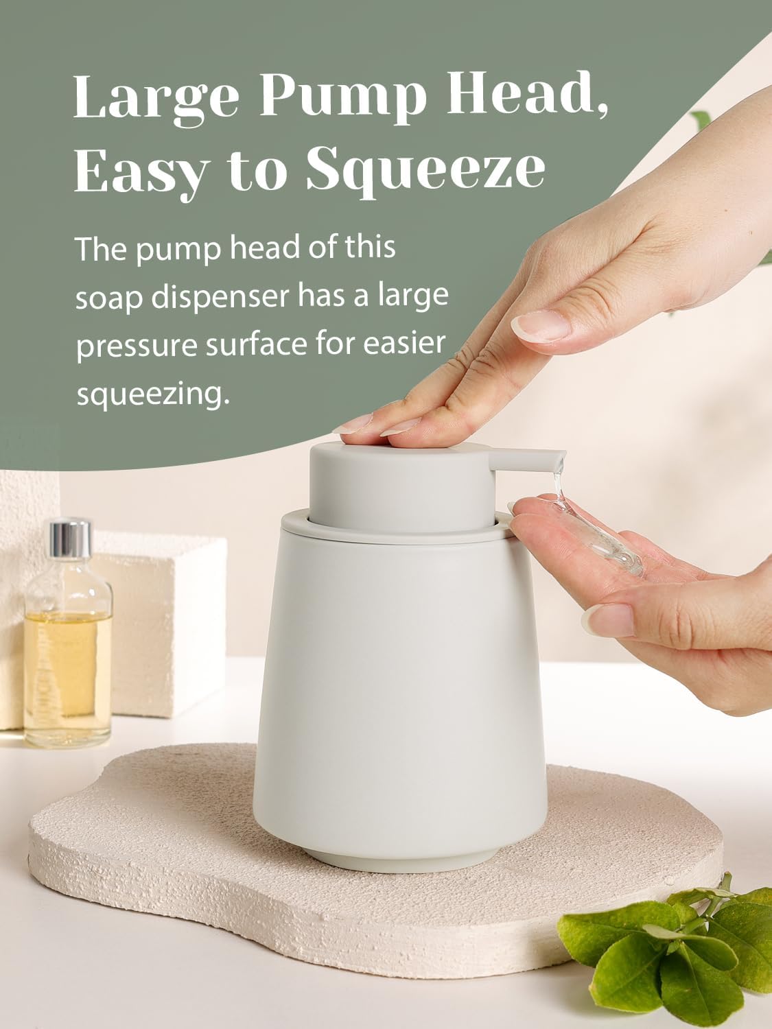 INGOFIN Ceramic Soap Dispenser -14 oz Bathroom Hand Soap Dispenser Liquid Dispenser with Pump Refillable Modern Lotion Dish Dispenser for Kitchen Matte Grey