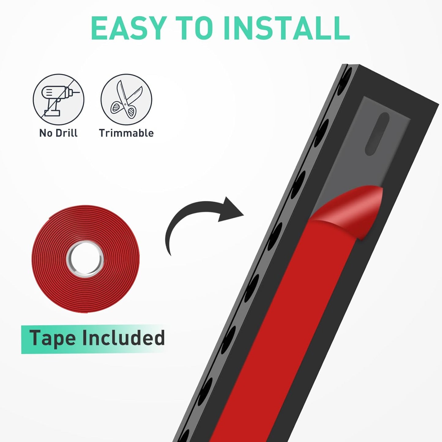 Updated Cable Raceway Kit - 31 (2X15.4) Inch Open Slot Wire Covers for Cords, Under Desk Cable Management System to Hide Under Desk/Tv/Computer/Net/Power Cords, (Pack 2)