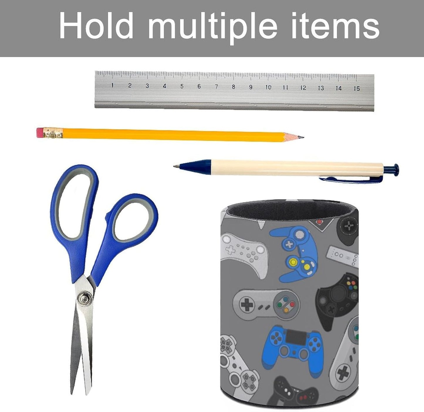 Funny Video Game Pen Holder Pencil Organizer Cute Pencil Cup Desk Decor Makeup Brush Holder PU Multifunctional Office Suppliesfor Home Classroom School