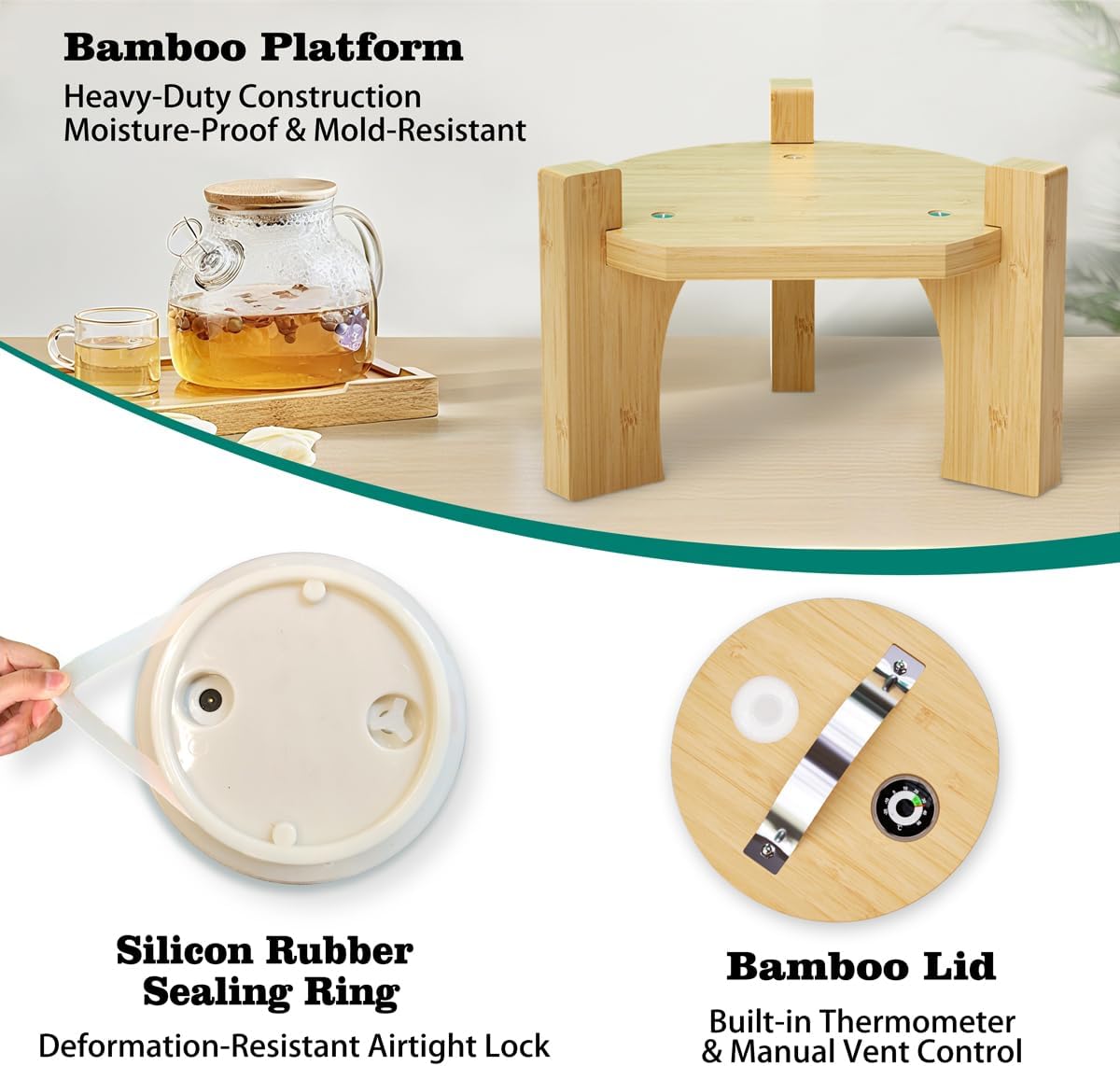 1.2 Gallon Glass Drink Dispenser For Parties, Beverage Dispenser With Bamboo Wood Stand And Stainless Steel Spigot, Countertop Water Dispenser, Lemonade Dispenser For Wedding, Picnic (1PACK)