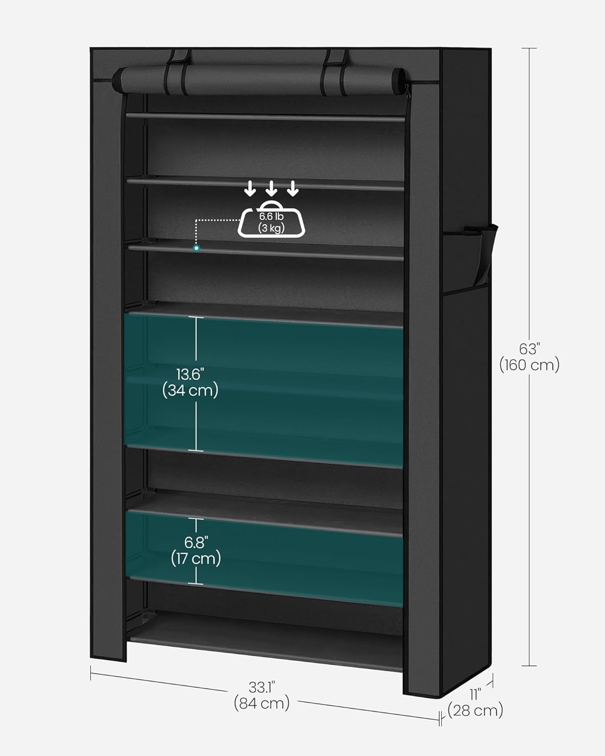 SONGMICS 10-Tier Shoe Rack, Shoe Storage Cabinet with Dustproof Cover, Free-Standing Shoe Storage Organizer for Closet, Entryway, Hold 40-50 Pairs of Shoes, for Sneakers, High Heels, Black URXJ36HV1