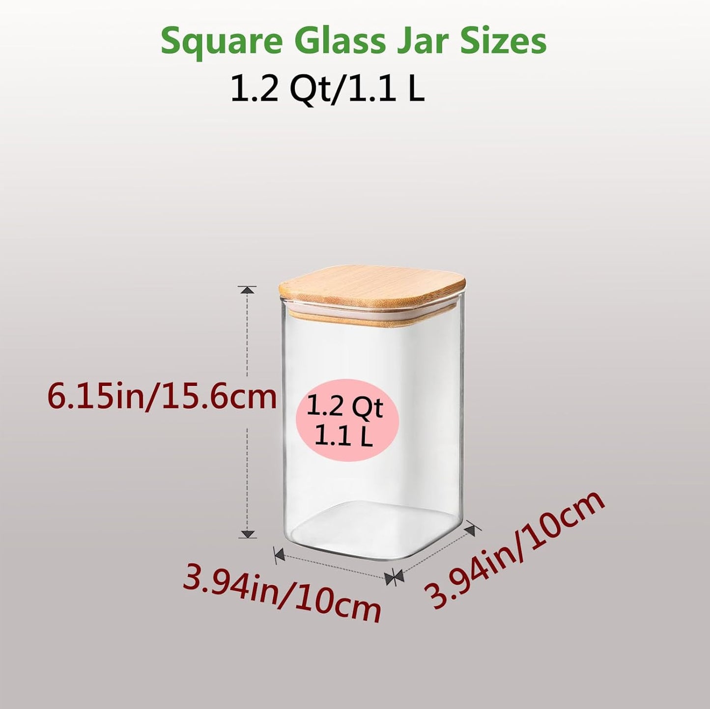 1.2 Qt Square Glass Storage Containers with Lids, glass jar with airtight lid, Glass Canister for Pantry Cookie Flour Cereal Rice Sugar Tea Coffee Beans Spice (Square-4Pack)