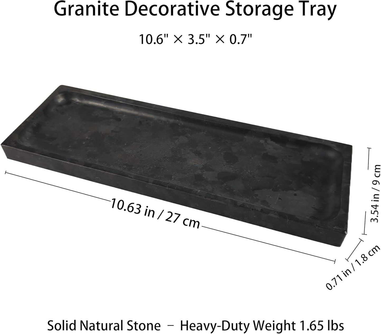 Matte Black Granite Vanity Tray - Natural Stone Rectangular Catchall, 10.6" Decorative Organizer for Bathroom, Entryway, or Desk - Minimalist Display Tray with Unique Veining