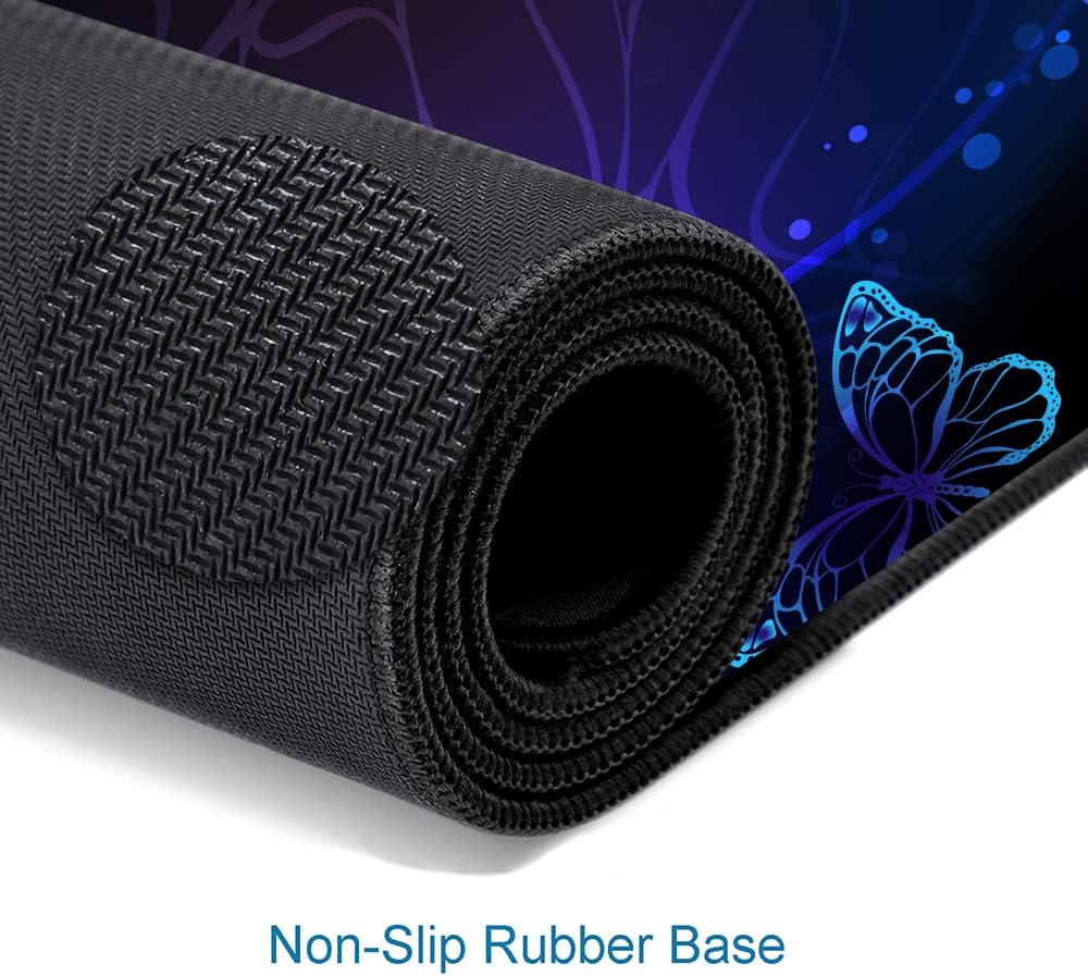 Gaming Mouse Pad, Large Mouse Pads for Women, Non-Slip Rubber Base Mousepad, Keyboard Mouse Mat, Desk Pad with Stitched Edges, 31.5x11.8inch, Purple Butterfly