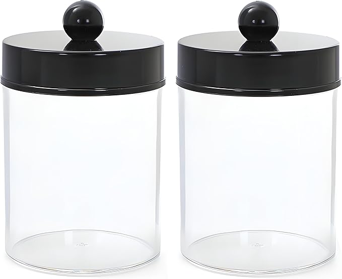AXX Qtip Dispenser Apothecary Jars Bathroom - Qtip Holder Storage Canister Clear Plastic Jar for Cotton Swab,Q-Tips,Cotton Rounds (F#Black 2Pcs)