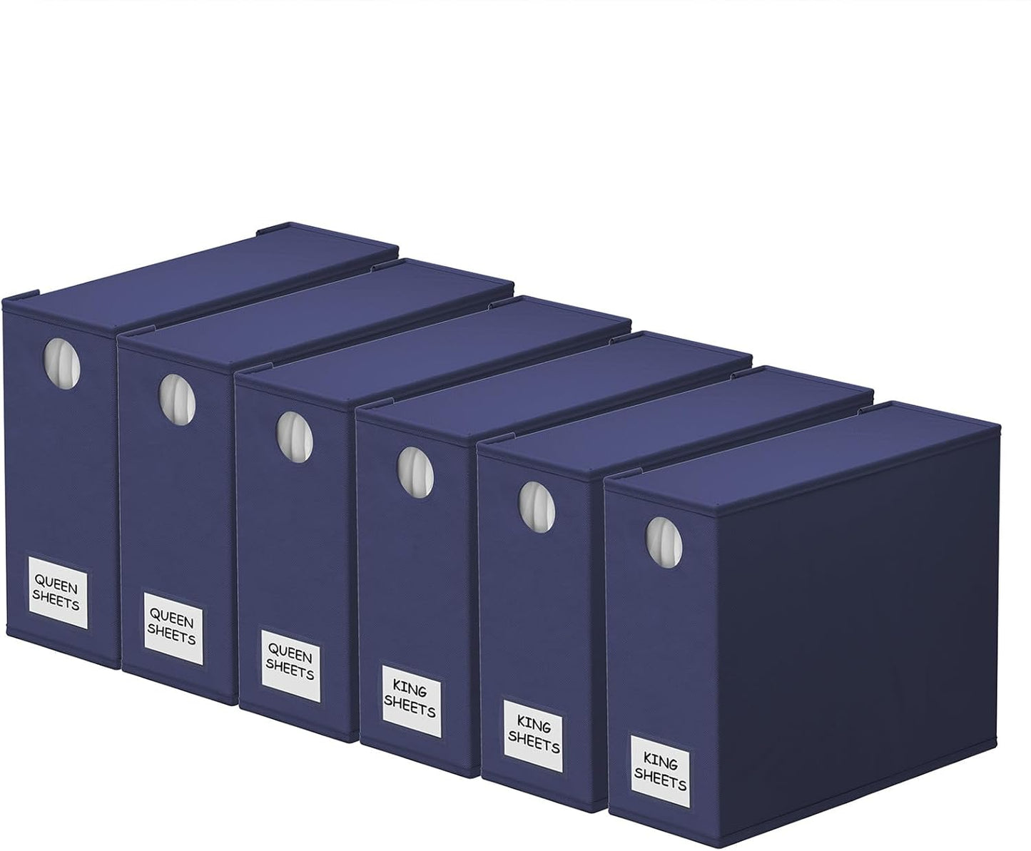 SpaceAid 6 Pack Bed Sheet Organizers and Storage, Foldable Sheet Organizer with Window for Linen Closet, Set Folder Keeper for Queen & King Size Bedding Storage (Navy Blue)