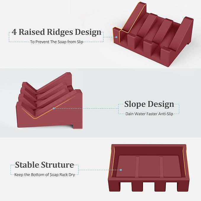 Silicone Soap Dish - Extended Self Draining Holder for Shower, Bathroom, Bathtub - 1 Pack With Drainage to Keep Bar Soap Dry and Clean