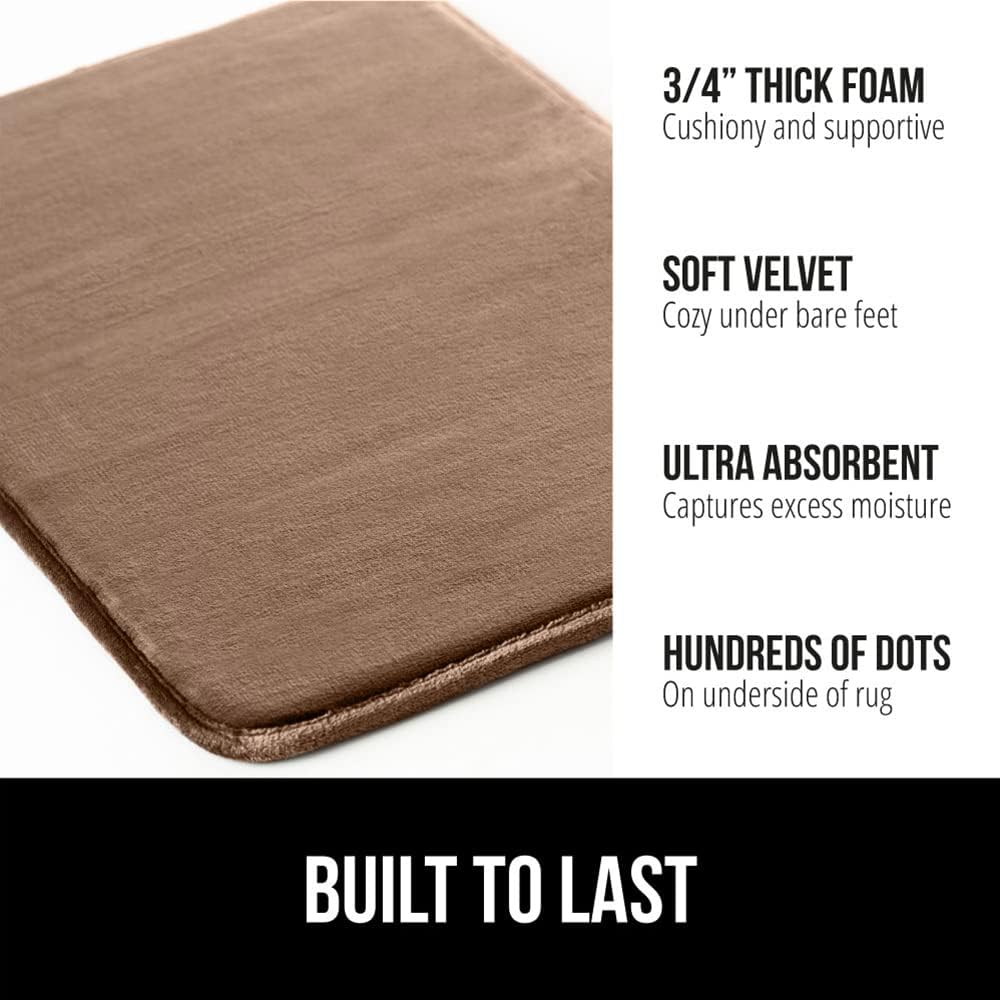 GORILLA GRIP Memory Foam Bath Mat, Soft Absorbent Velvet Bathroom Mats, Durable Dots on Underside, Machine Washable Bathmat, Carpet Rug Room Decor for Shower Tub Floor RV, 30x20 Rugs, Taupe