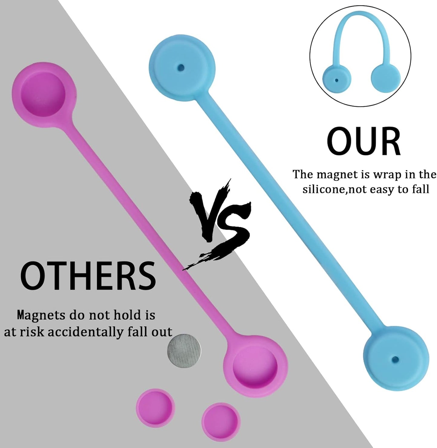 6Pack Reusable Silicone Magnetic Cable Ties,for Bundling and Organizing Cables,Headphone Cables,USB Charging Cords,Hanging & Holding Keychain,Silicone Cord Winder Magnetic Cable Clips