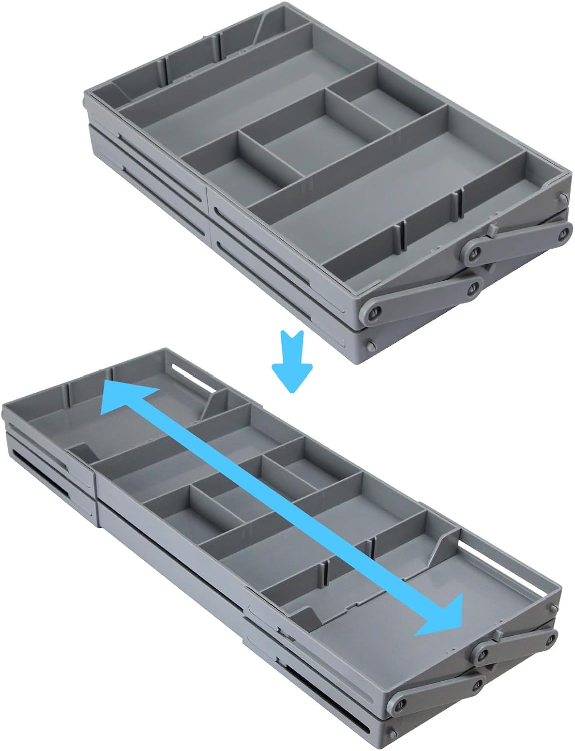 2/3 Tier Smart Collapsible Drawer Organizer,Multi Level Stacking Folding Junk Organizer, Foldable Expandable Pop up Tray, Expanding Multilevel Triple Desk Space Organizer (1 Row 2 Tier)