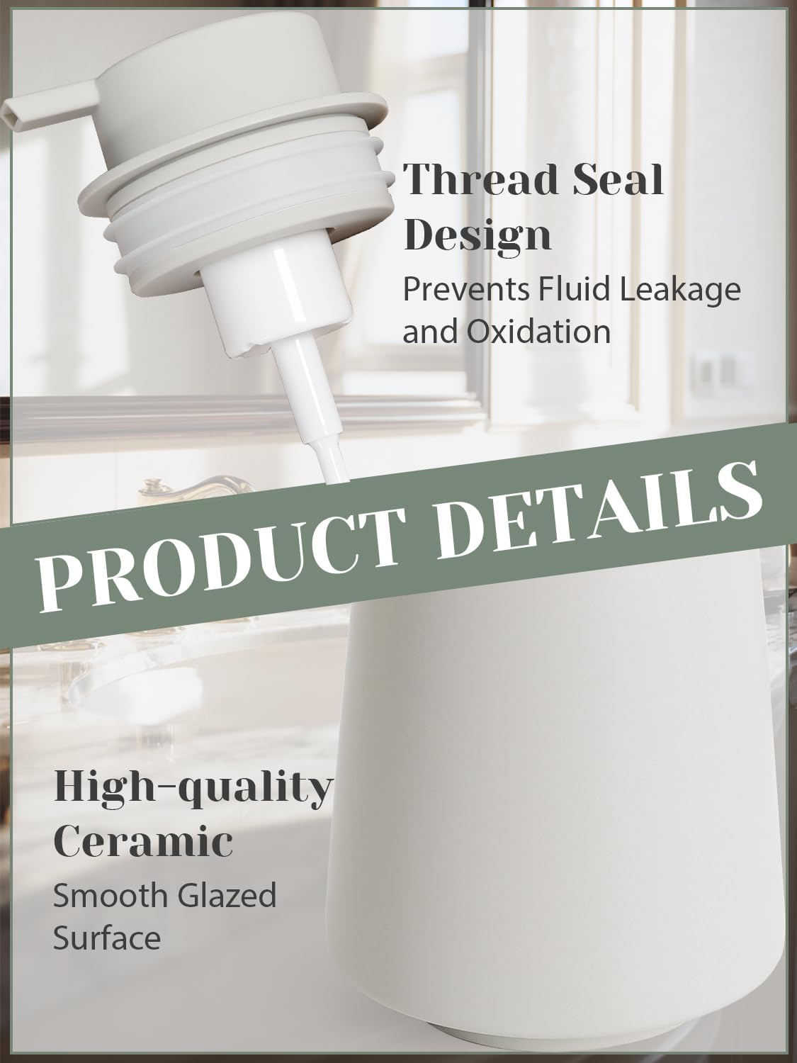 INGOFIN Ceramic Foaming Soap Dispenser -14 oz Foam Hand Soap Dispenser Bathroom, Modern Refillable Dish Wash Bottle for Kitchen with Large Pump, Matte Grey