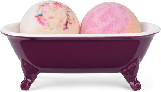 6.5" Ceramic Mini Decorative Clawfoot Bathtub Bar Soap Dish, Kitchen Sponge Holder and Shower Tray for Bathroom, 1 Pack(Burgundy)