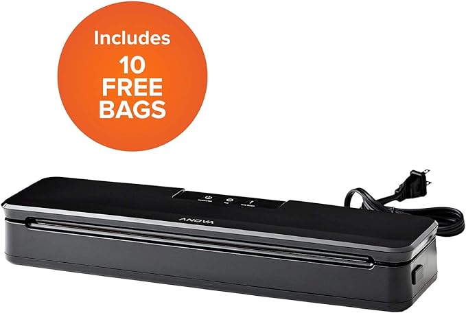 Anova Culinary Vacuum Sealer, Slim & Compact, Includes 10 Pre-Cut Bags (BPA-Free), Wet & Dry Dual Food Vacuum Sealer Machine for Sous Vide and Long-Term Storage, 2-Year Warranty