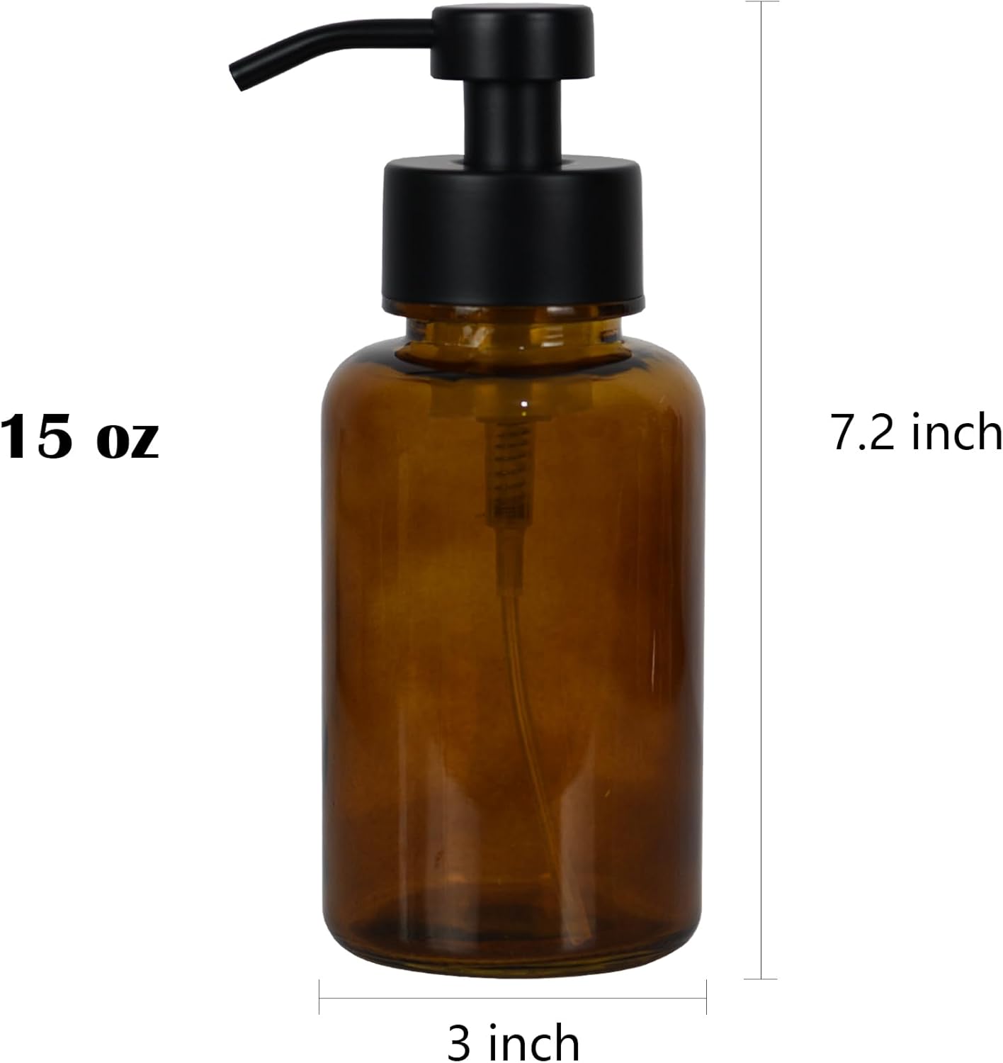 15 oz Amber Glass Foam soap Dispenser with Black Rust-Proof Foam Pump, refillable Thick Glass Foam soap Dispenser for Kitchen and Bathroom (1, 15 oz)
