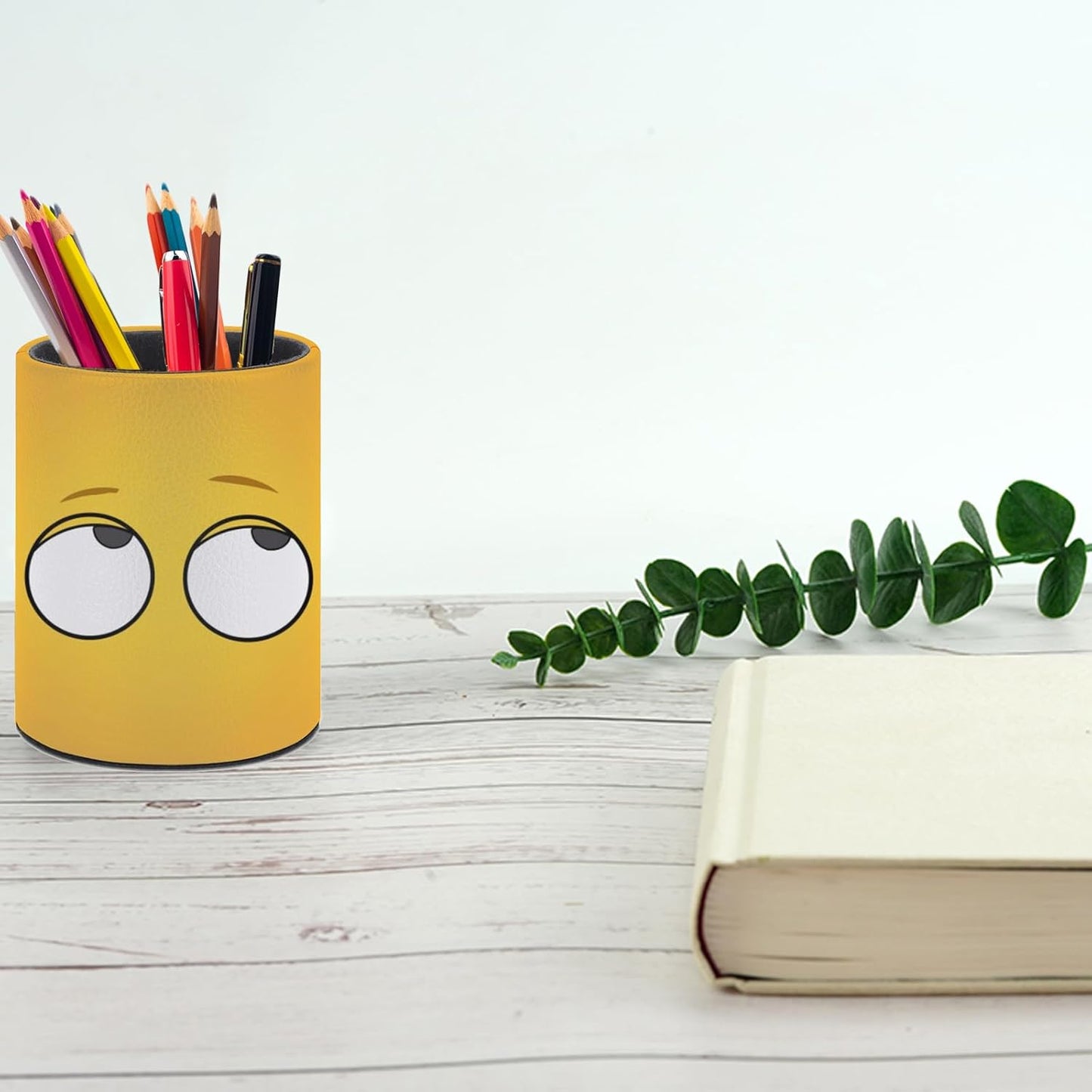 Eye Pen Holder Pencil Organizer Cute Pencil Cup Desk Decor Makeup Brush Holder PU Multifunctional Office Suppliesfor Home Classroom School