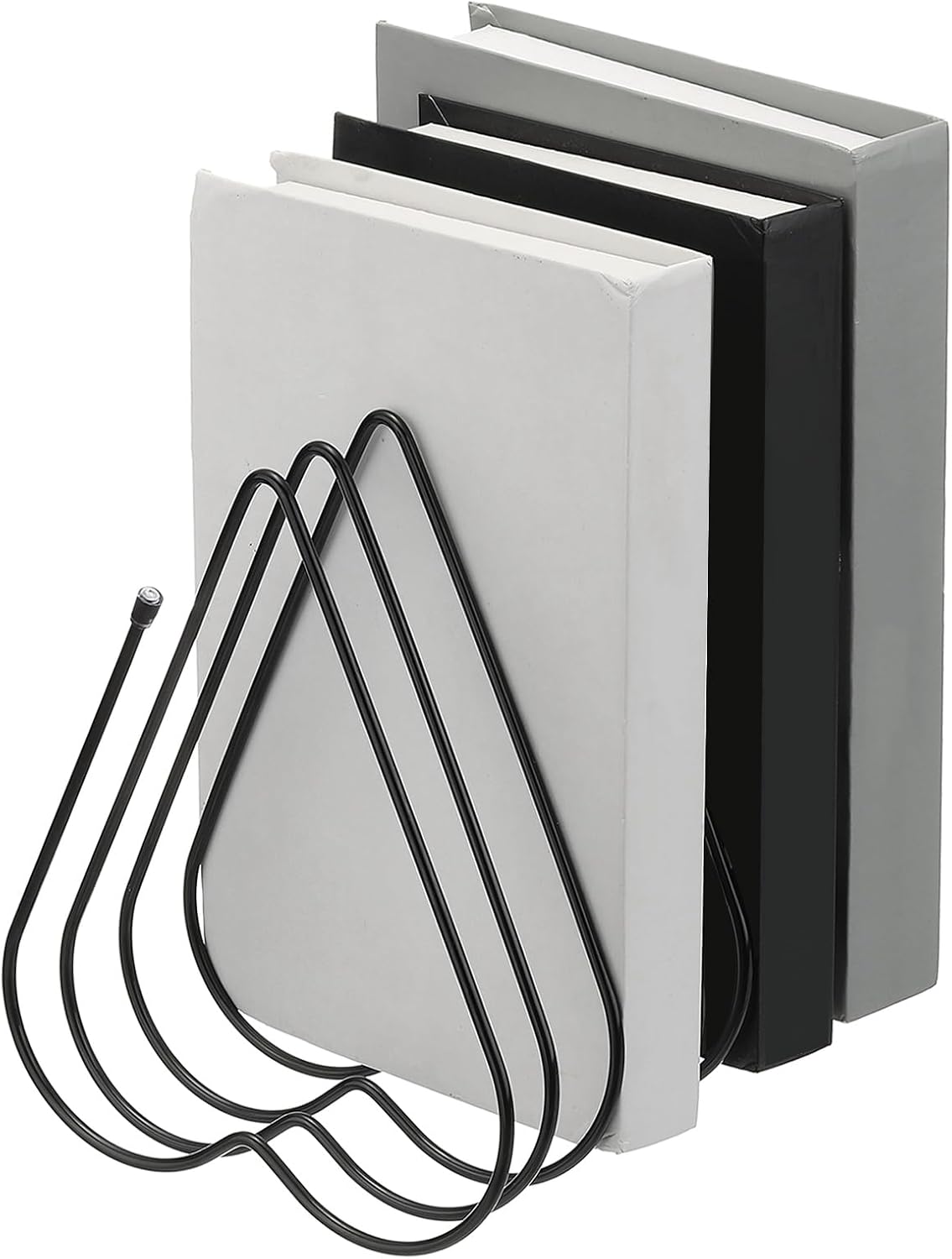 PATIKIL Folder Organizer Stand, 7 Slot Retractable Book Ends Metal Heart Shaped File Rack File Holder Bookshelf for Desk Magazine Letter Paper Mail Home Office Decor, Black