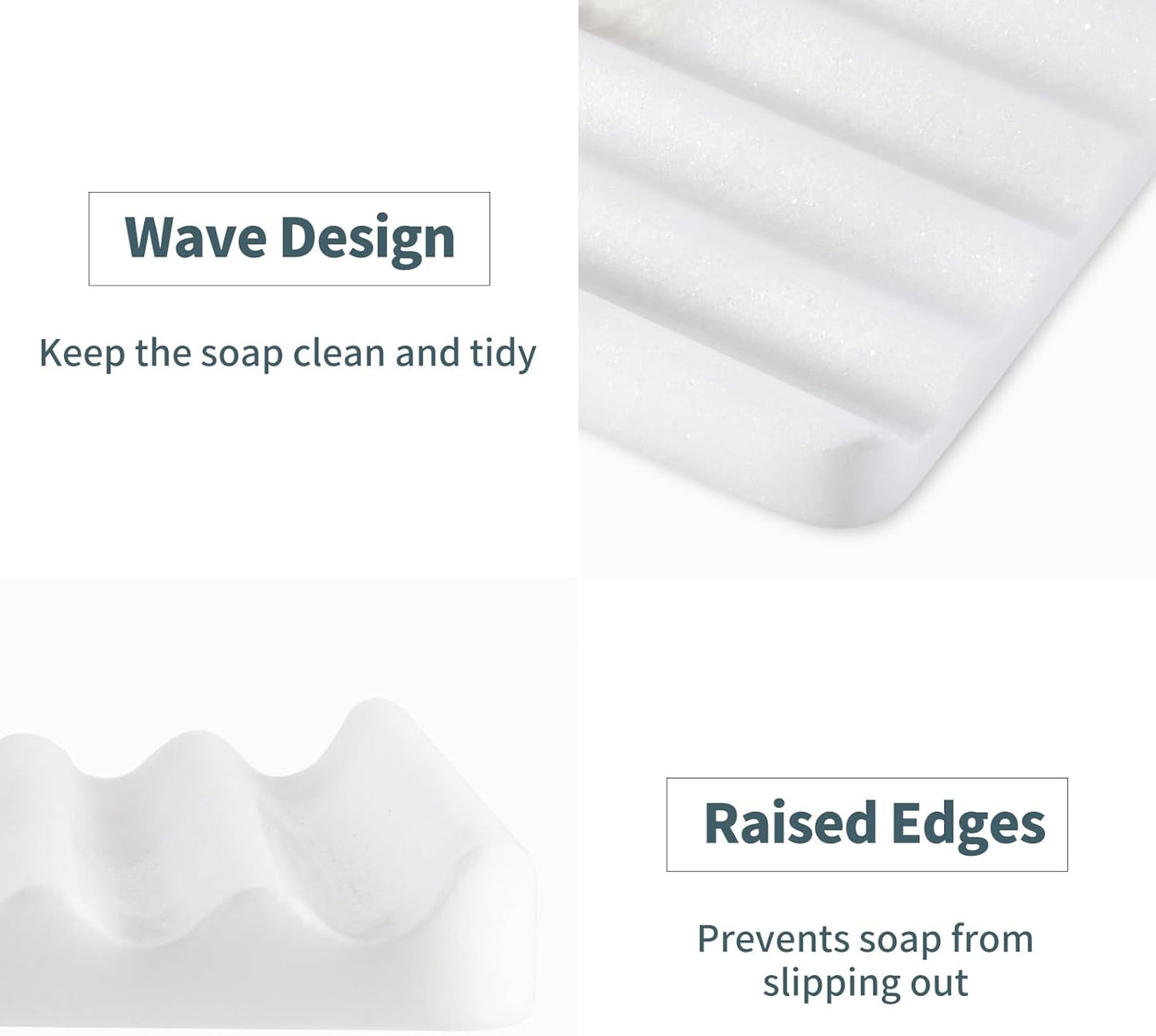 2 Pcs Soap Holder for Bathroom, Marble Soap Dish for Kitchen Countertop, Soap Tray with Creative Wavy Design, Soap Saver for Bath Tub, Sponges, African Natural Stone(Namib Bianco)