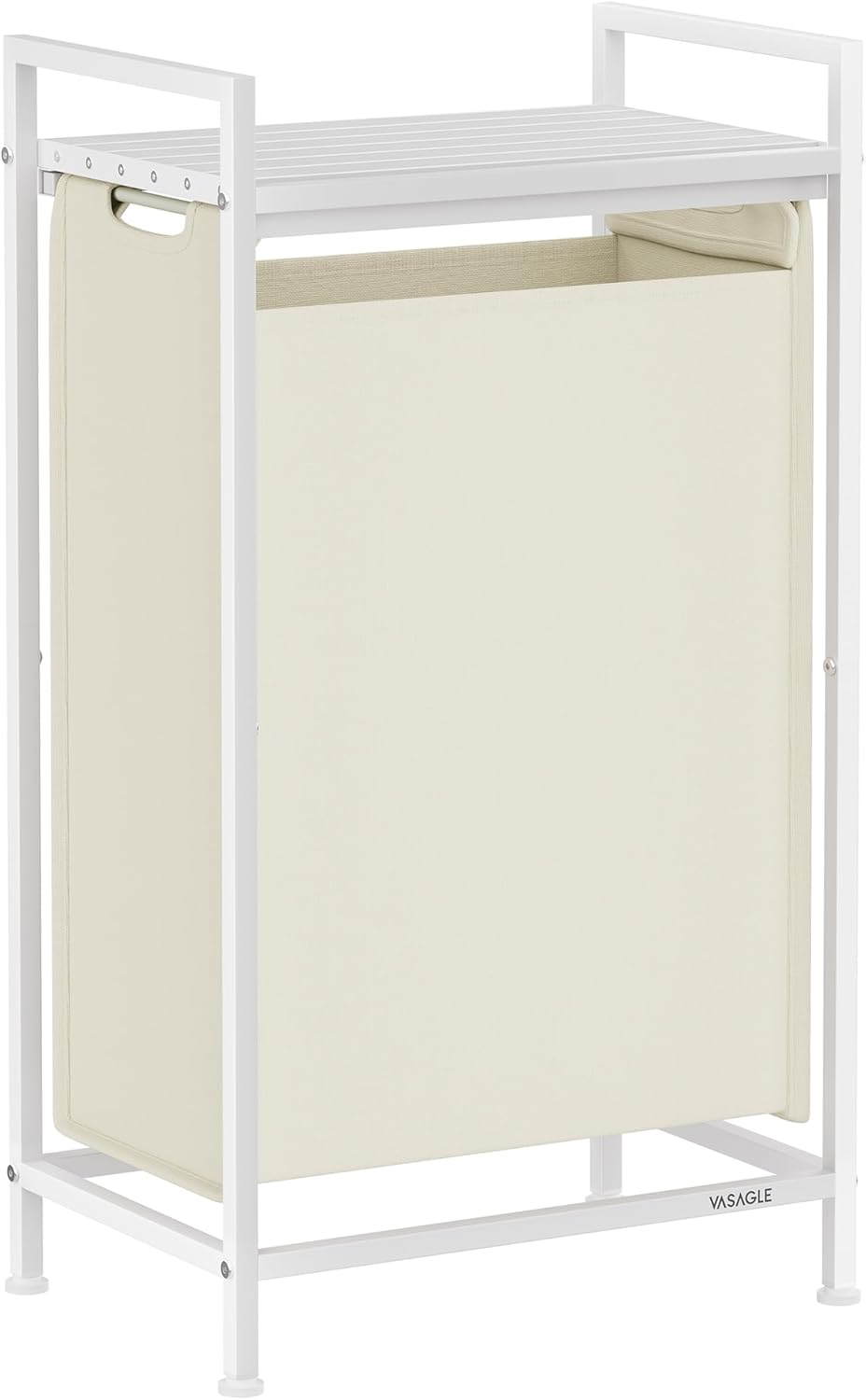 VASAGLE Laundry Hamper, Laundry Basket, Laundry Sorter with a Pull-Out and Removable Bag, Shelf, Metal Frame, 12.4 Gallons (47 L), 16.5 x 11 x 29.5 Inches, Cream White and Cloud White UBLH001W01
