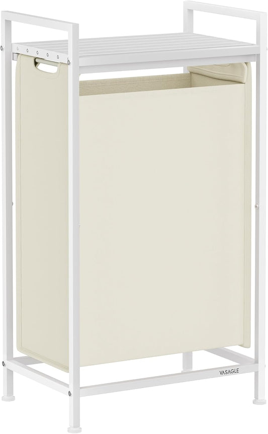 VASAGLE Laundry Hamper, Laundry Basket, Laundry Sorter with a Pull-Out and Removable Bag, Shelf, Metal Frame, 12.4 Gallons (47 L), 16.5 x 11 x 29.5 Inches, Cream White and Cloud White UBLH001W01