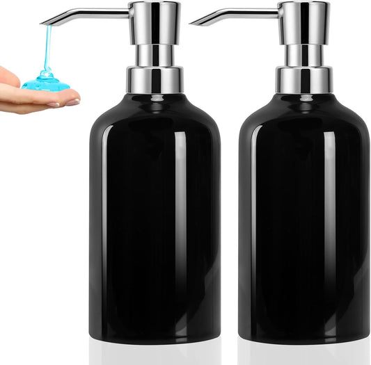 Ceramic Black Soap Dispenser Bathroom, 2 Pcs 16.9oz Hand Soap Dispenser for Kitchen, Hotel