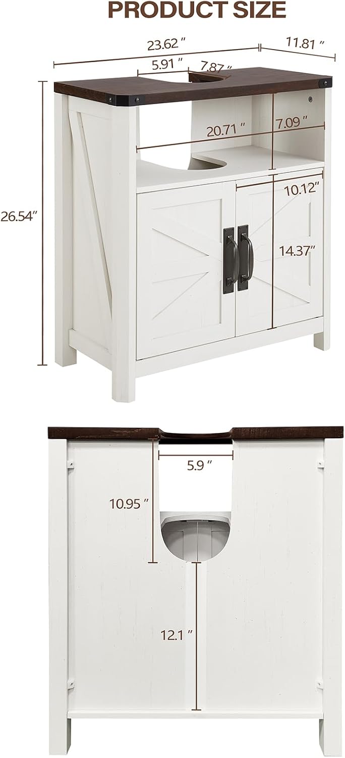 Bathroom Floor Cabinet, Farmhouse Storage Cabinet, Adjustable Shelf, Barn Doors, Cabinet for Bathroom, Kitchen, Living Room(Antique White)