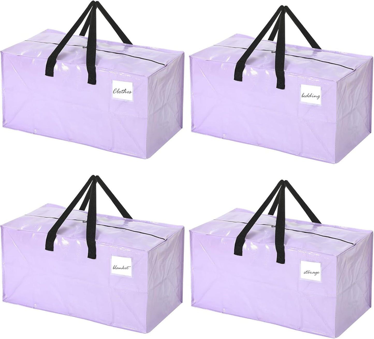 4 Pcs 24 Gallon Large Moving Bags with Zipper and Handles Foldable Storage Duffle Bags Heavy Duty Extra Large Totes for College Dorm Travel Clothes Blankets Bedding Moving (Purple)