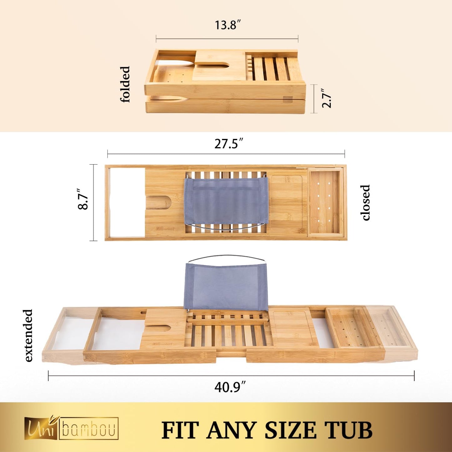 Bamboo Bathtub Caddy Tray for Luxury Bath, Expandable Bath Tray for Tub with Book and Wine Holder- Gift Idea for Loved Ones