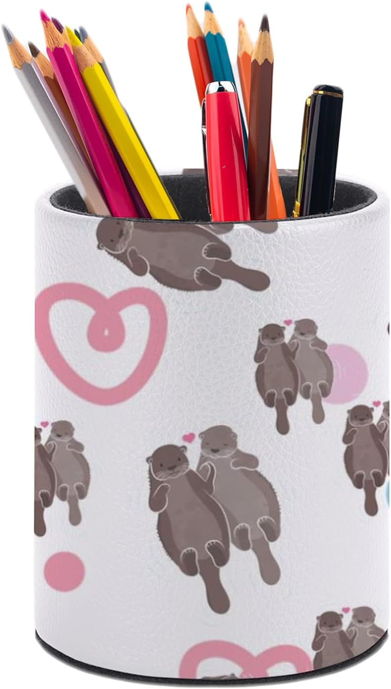Sea Otter Pen Holder Pencil Organizer Cute Pencil Cup Desk Decor Makeup Brush Holder PU Multifunctional Office Suppliesfor Home Classroom School