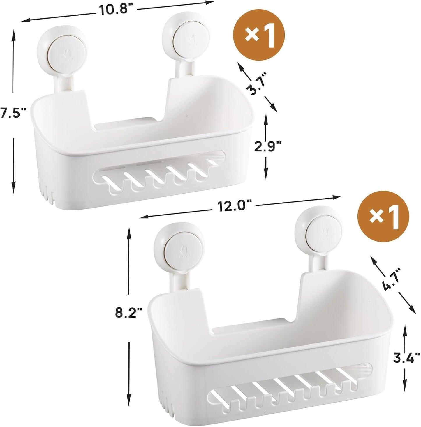 LEVERLOC Shower Caddy Suction Cup Shelf Basket Pack of 2 One Second Installation Removable Powerful Suction Cup Bathroom Organizer Max Hold 22lbs Shower Storage Plastic