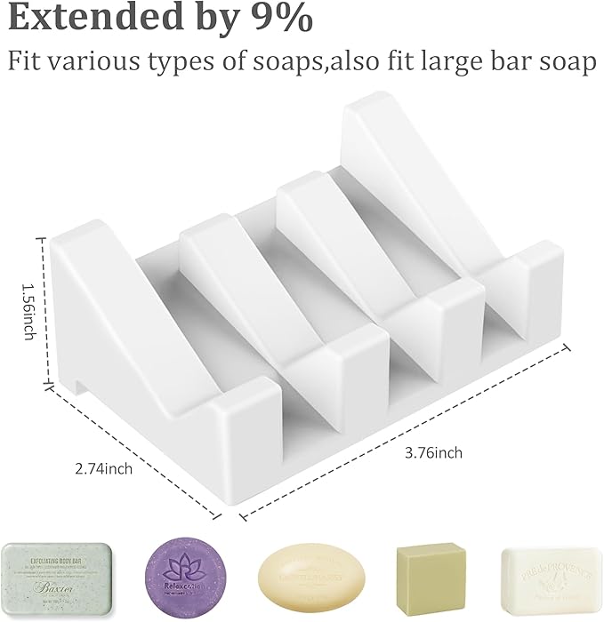 Silicone 3PCS Extended Soap Dishes with Drainage - Self Draining Shower Soap Bar Holder Keep Soap Dry Clean