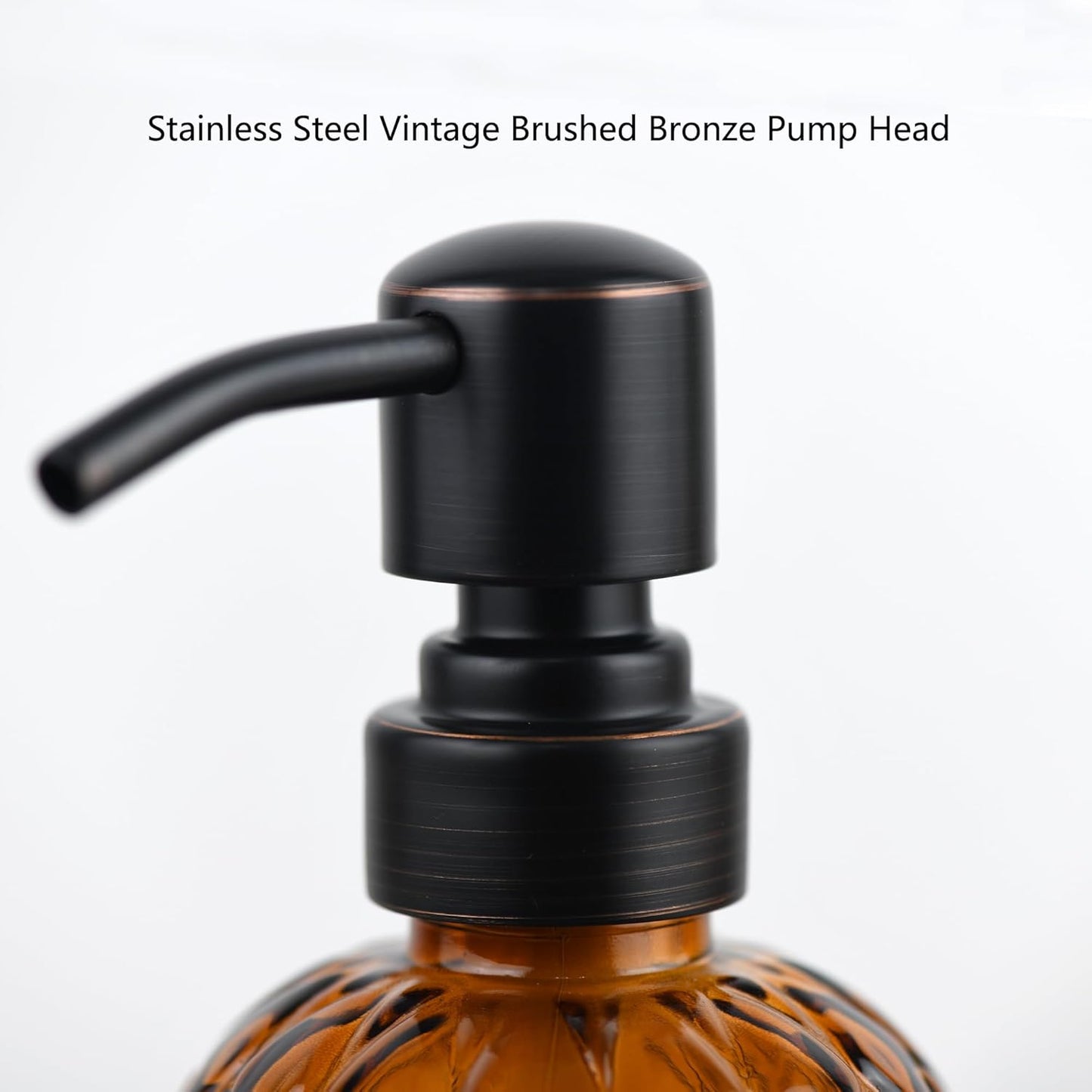 16 oz Glass Soap Dispenser with Stainless Steel Vintage Brushed Bronze Pump Head, Refillable Gemstone Pattern Soap Dispenser for Hand Soap, Dish Soap, and Lotion (Amber)