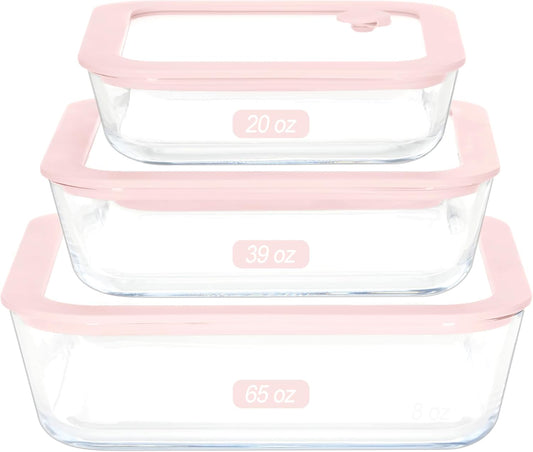 Urban Green Glass Food Container Set with Silicone Glass Lid, 3 Pack, Square Shape, Airtight, LeakProof, 100% Plastic Free, Meal Prep Food Storage Containers