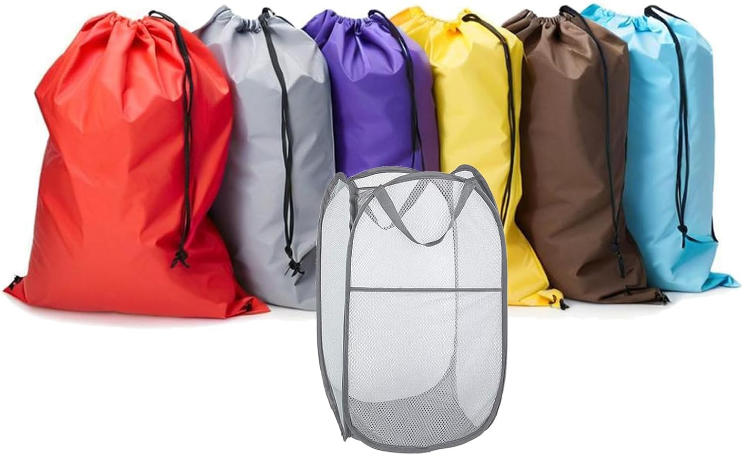 Extra Large Laundry Bags 6 Pack with 1 Pack Pop Up Hamper, Varied Colors Travel Laundry Bags 30"x40", Foldable Mesh Laundry Basket, for college dorm and apartment dwellers (7PCS)