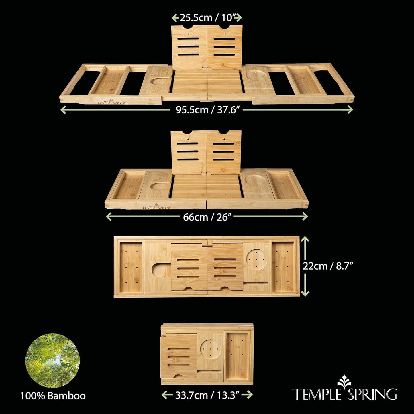Temple Spring Foldable Bathtub Tray, Unique Design Selfcare Bathroom Caddy, Bamboo Spa Bathroom Tray, Wooden Bathtub Accessories, Wedding Gift/Birthday Gift/New Home Bath Table