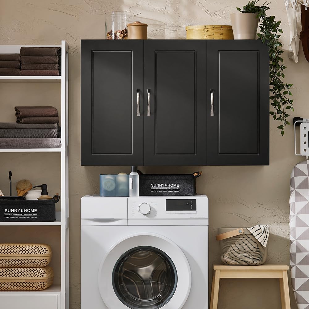 Haotian Wall Cabinet for Laundry Room, Storage Medicine Cabinet for Bathroom Kitchen Garage, Linen Tower Bath Cabinet, Floading Cabinet with Shelf, Black FRG231-L-SCH